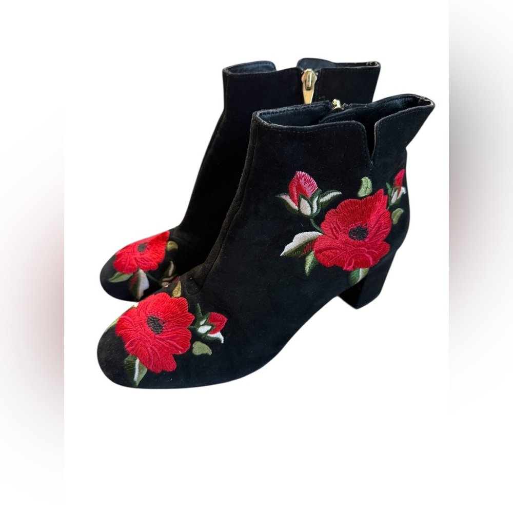 Kate Spade Langton Floral Embroidered Suede Block 2” Heel Almond Toe Booties 8.5 - Picture 4 of 7